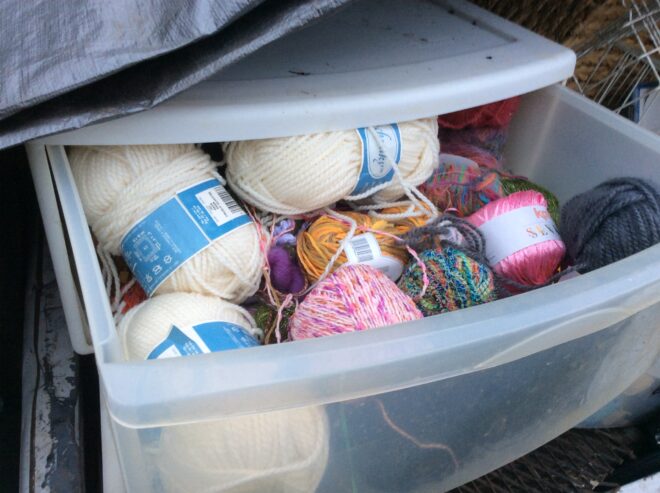 Two bins of yarn