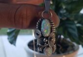 Native American Navajo Handmade Sterling Silver Pendant with Rainbow Opal