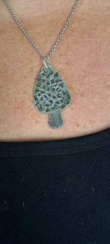 Sterling silver morel mushroom pendant