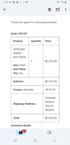 Organic king sized avocado mattress