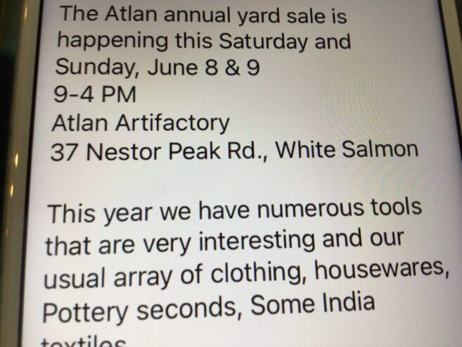 Atlan yard sale tomorrow