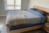 Beautiful wooden queen bed and box spring