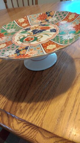 10″ Cake Stand Imari Fan pattern Arita Fine Porcelain made in Japan