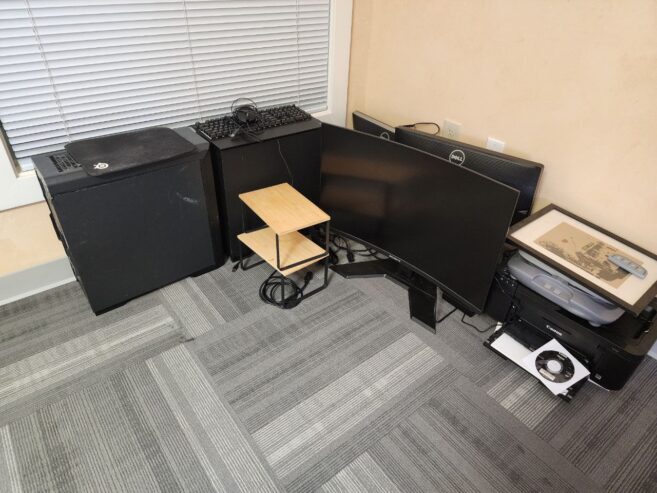 Office/Gaming/CAD Workstation – Dual PCs, Triple Monitors, Complete Setup