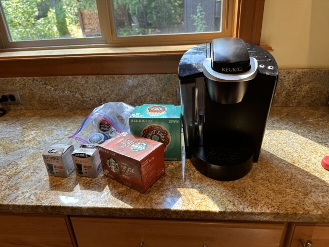 Keurig Coffee Maker, 2 Keurig My K Cups (reusable) and misc. coffee pods