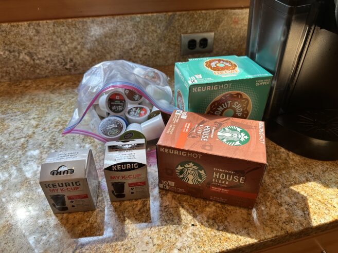 Keurig Coffee Maker, 2 Keurig My K Cups (reusable) and misc. coffee pods