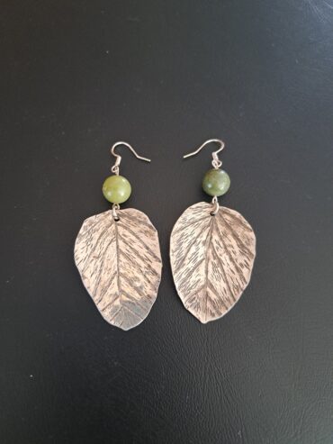 Large sterling silver leaf earrings