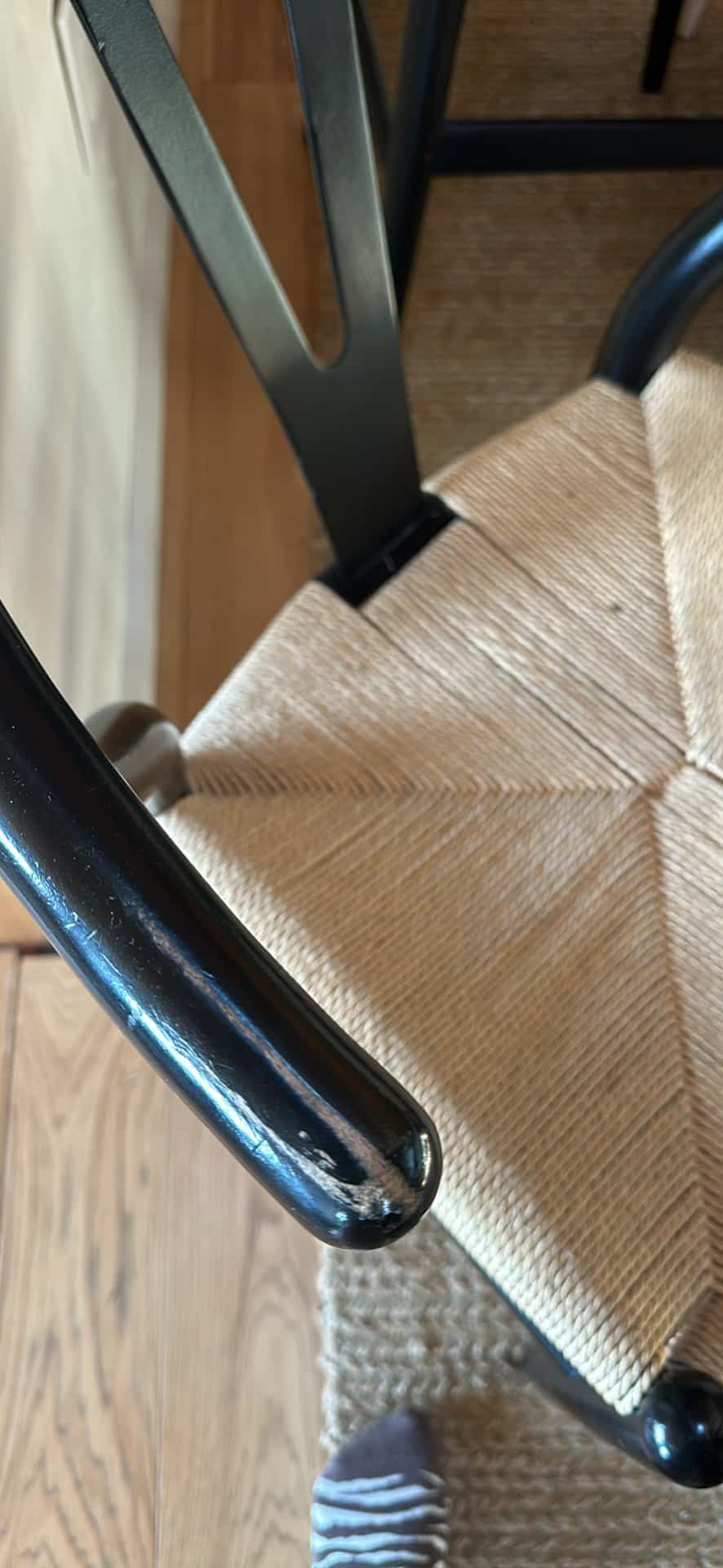 Wood and wicker dining chair at (4)