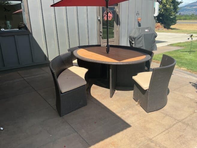 Outdoor patio table and seating