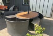Outdoor patio table and seating