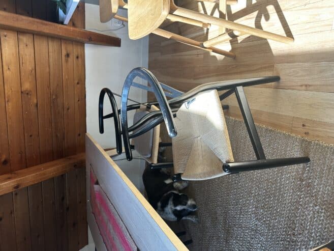 Wood and wicker dining chair at (4)
