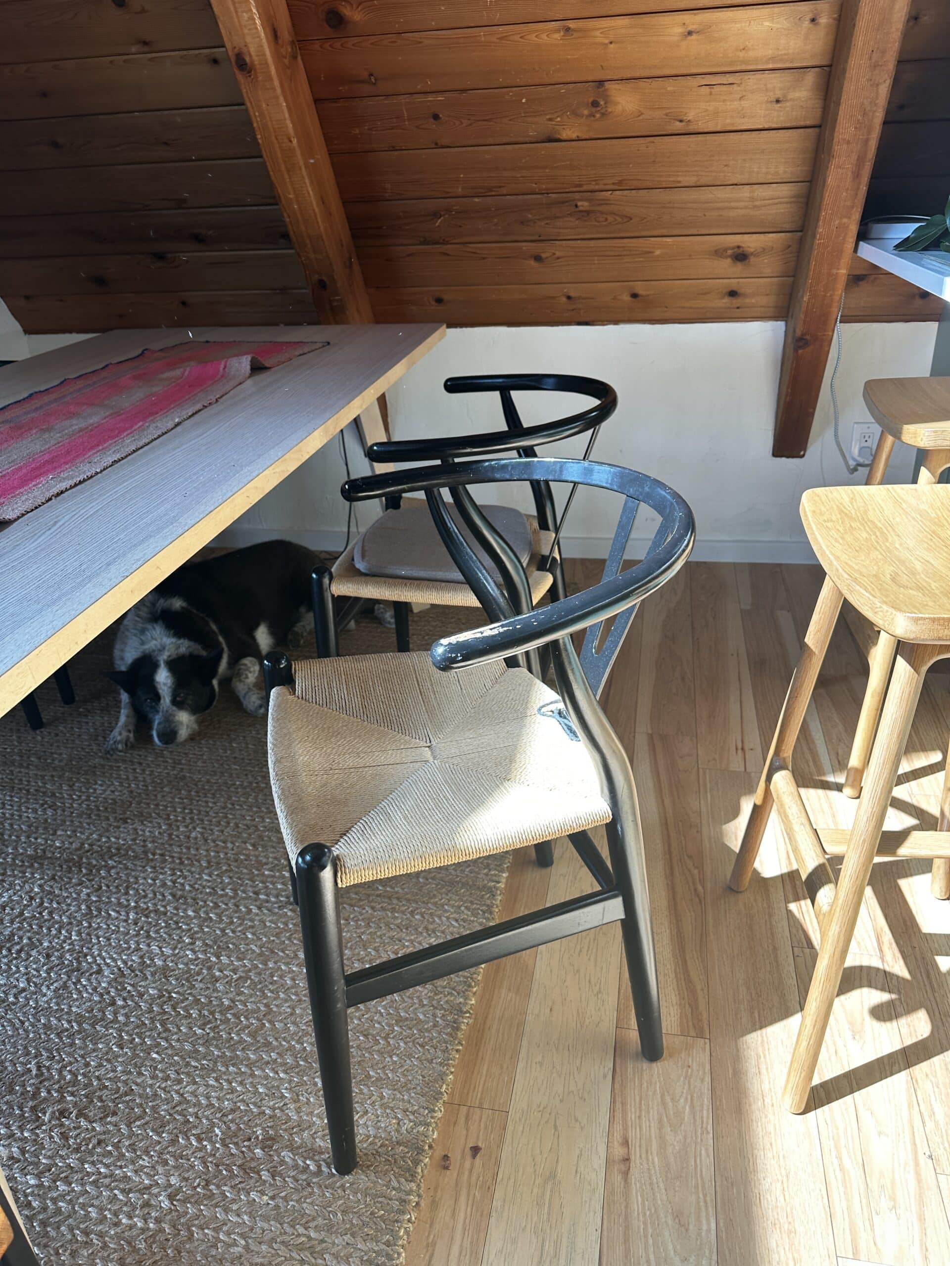 Wood and wicker dining chair at (4)