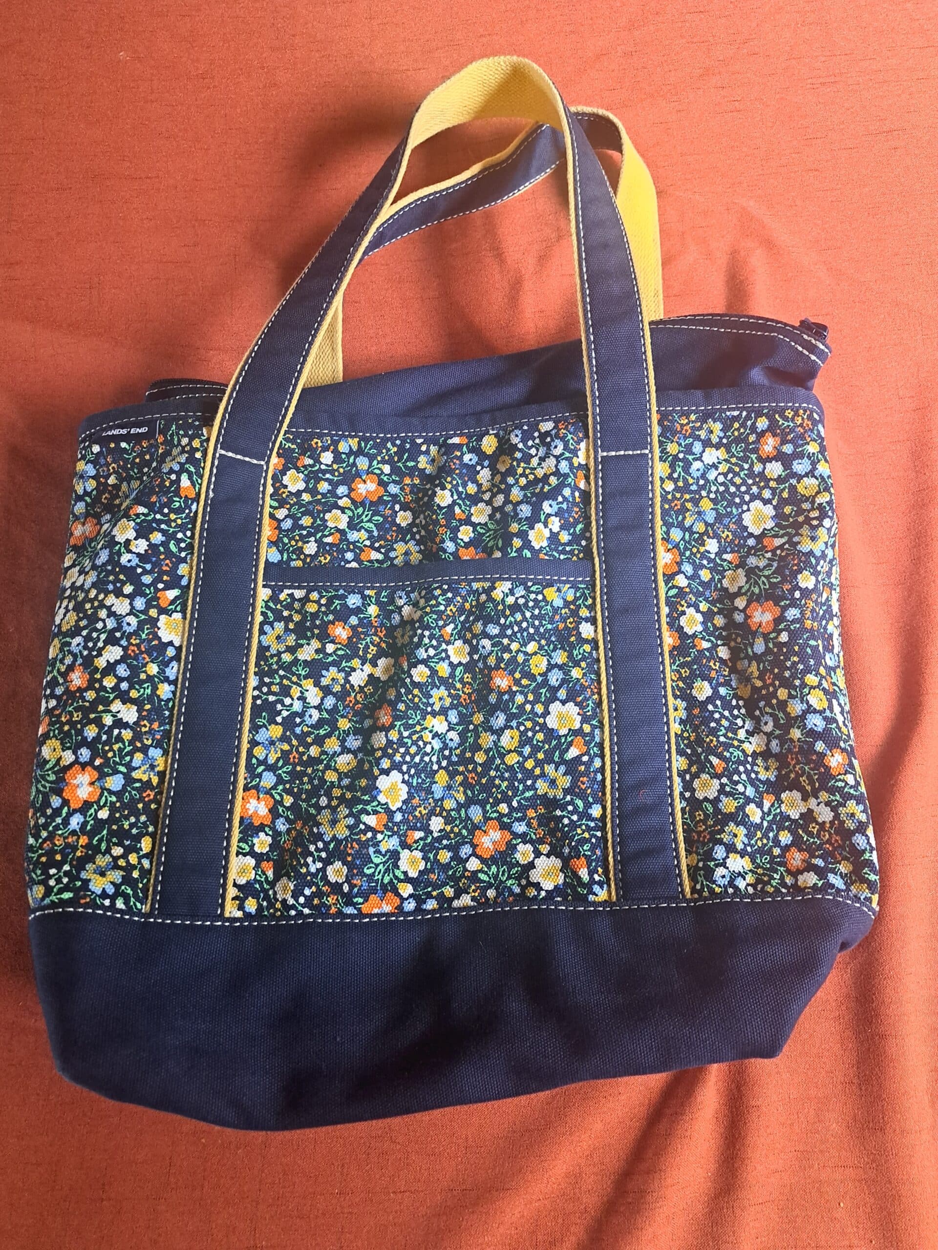 Lands End floral canvas zipper tote