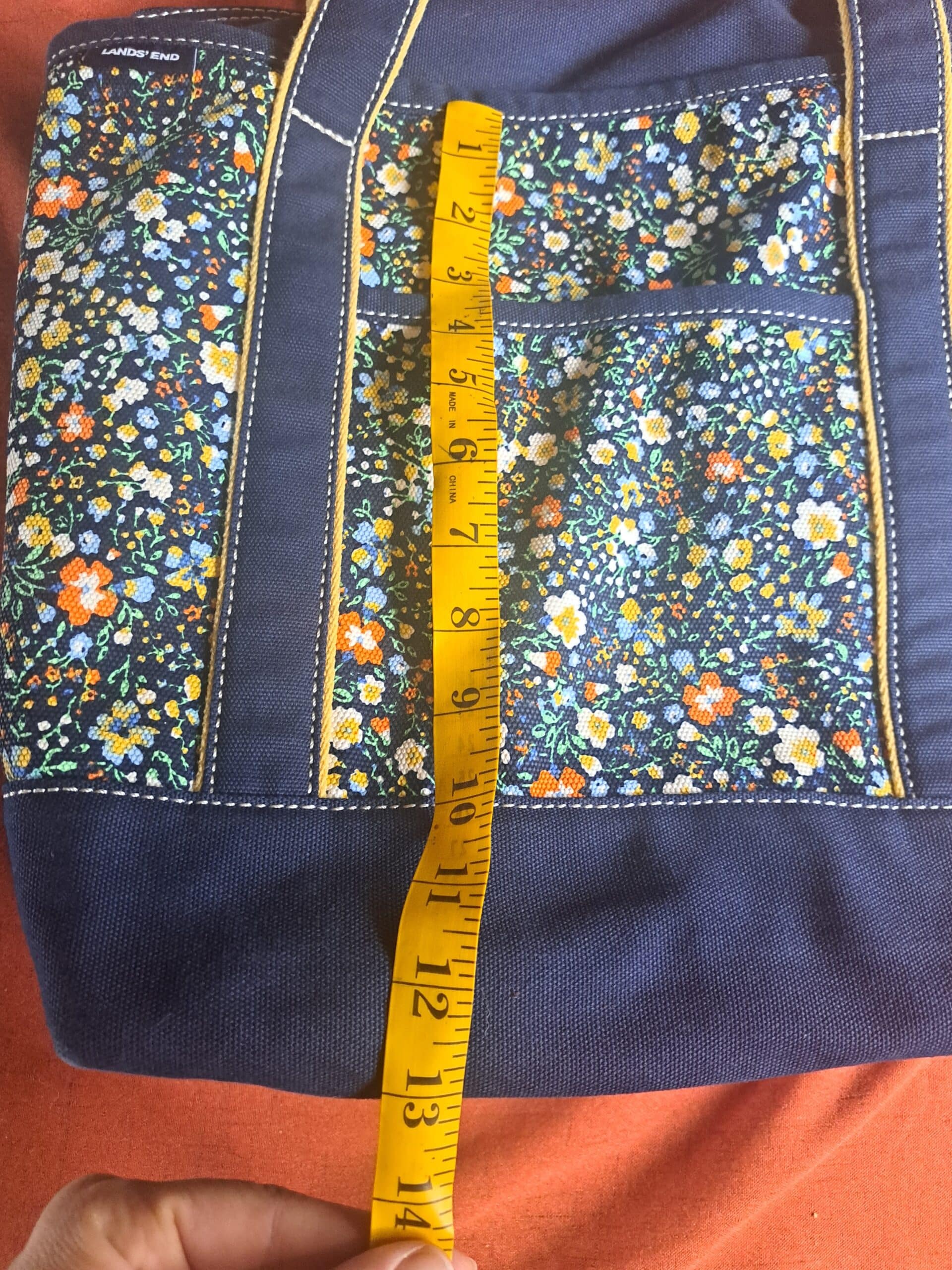 Lands End floral canvas zipper tote