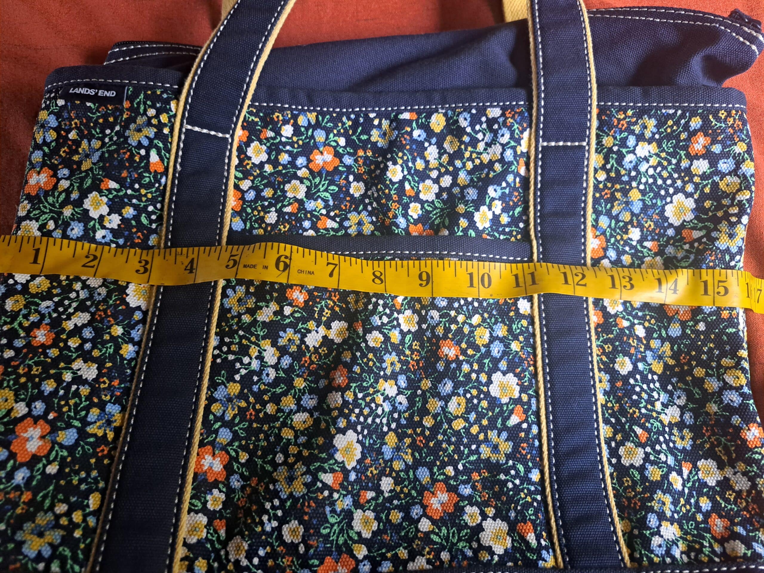 Lands End floral canvas zipper tote