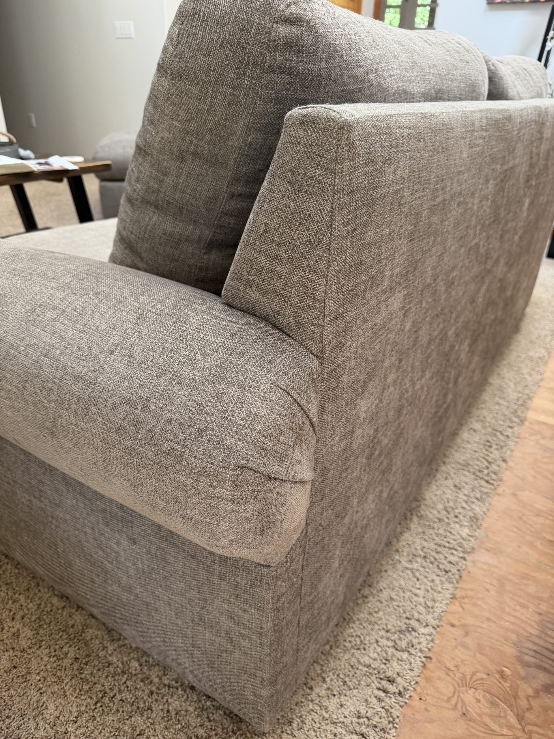 Pottery barn couch, oversized chair and ottoman