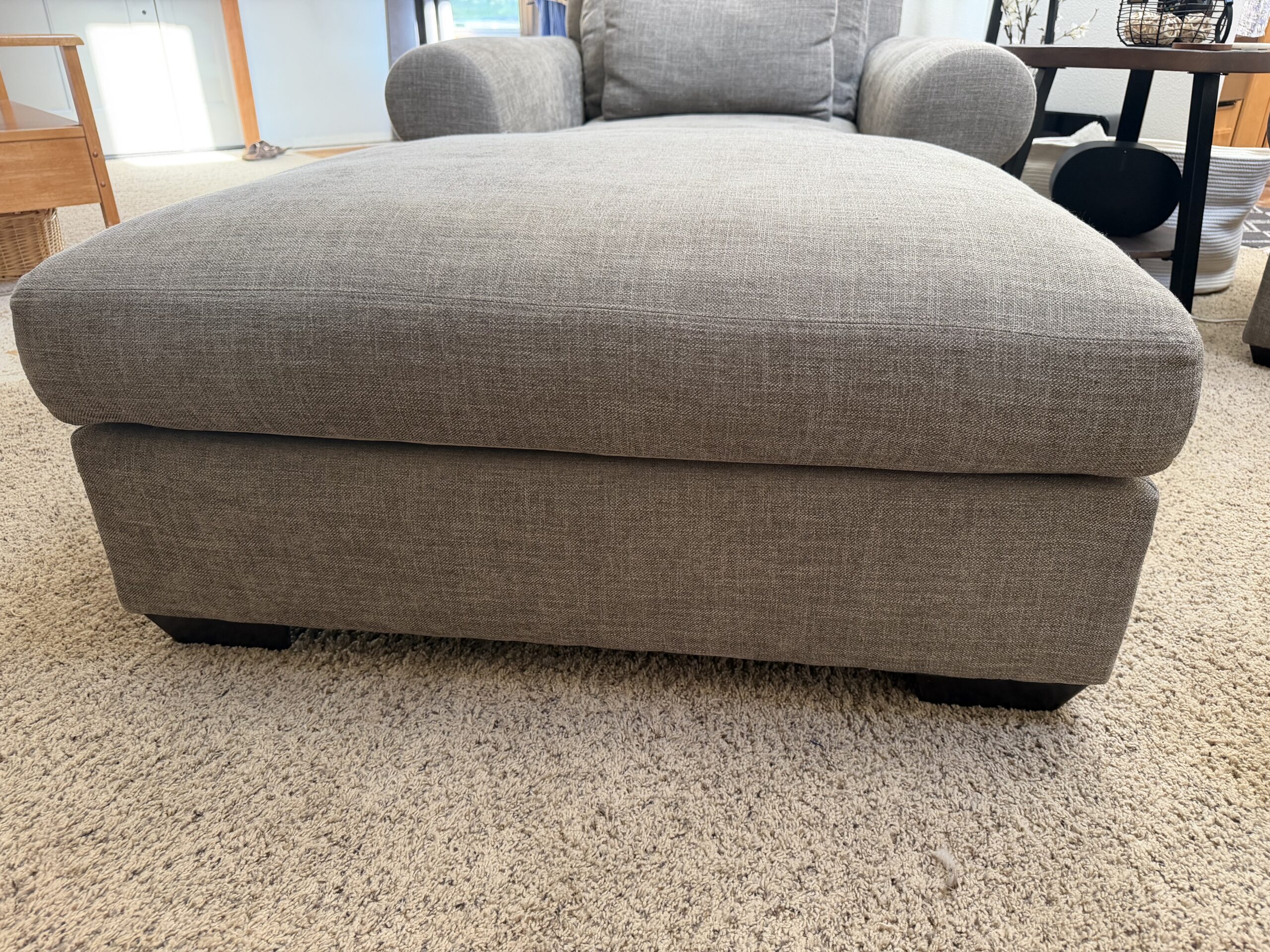 Pottery barn couch, oversized chair and ottoman